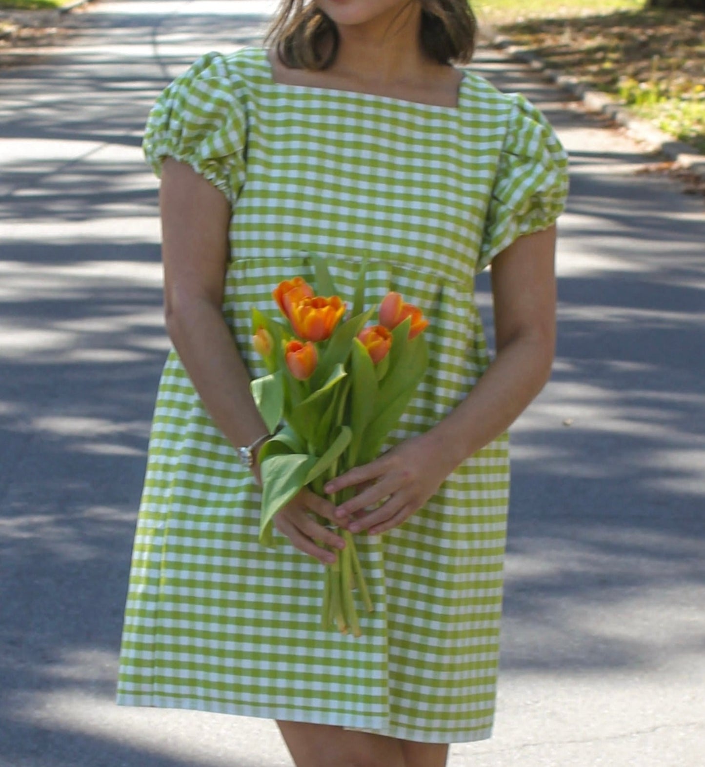 Olive Gingham Dress